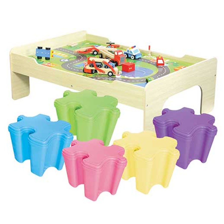 Play Mats Talking Turtle | Childrens' Wooden Play Table With 5 Storage Stools. Slight Defect On Play Board (See Pic)