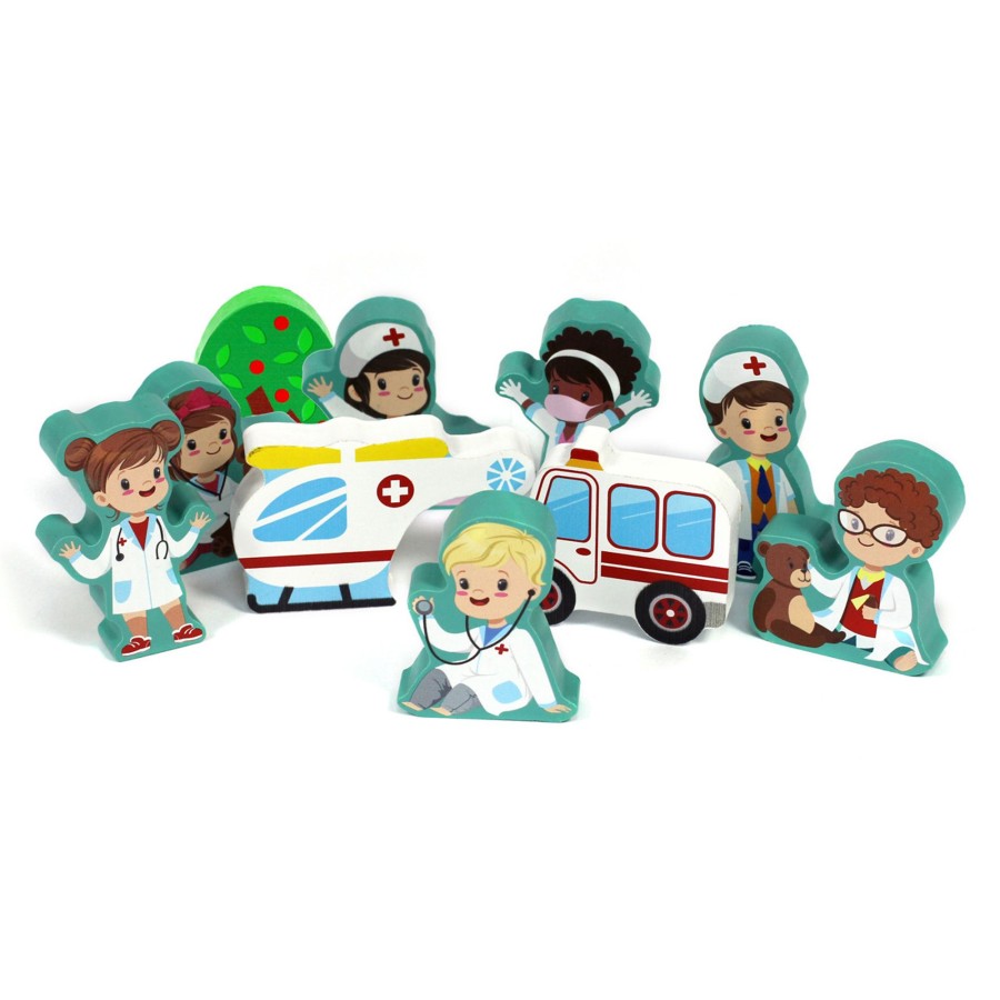 Small World Talking Turtle | Small World Hospital & Emergency Vehicles Wooden Figures - 10Pcs