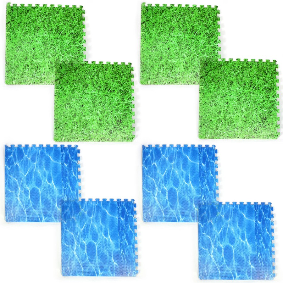 Play Mats Talking Turtle | Large Interlocking Foam Play Mats - 4X Grass & 4X Water