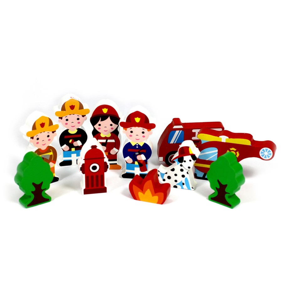 Small World Talking Turtle | Chunky Wooden Small World Figures - Firefighter Set Of 11