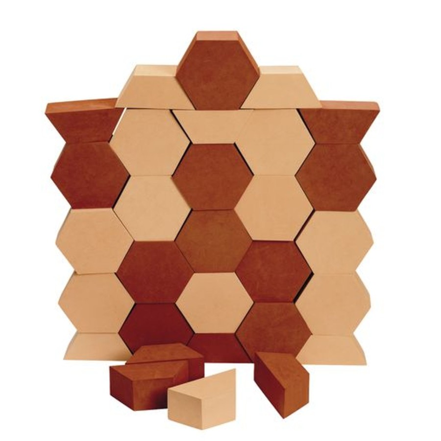 Loose Parts Talking Turtle | Red & Brown Hexagon Foam Building Blocks 24 Pack